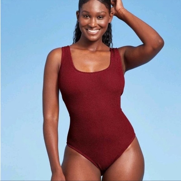 Kona Sol | Textured ribbed burgundy one piece swimsuit - Picture 1 of 5
